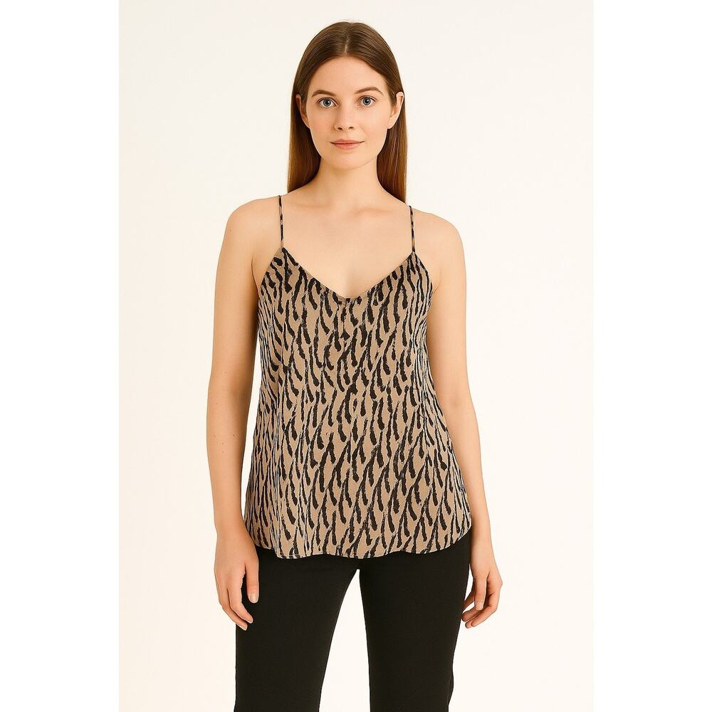 Chelsea Flower 100% Silk Tank Cami Top Size Small Brown Animal Print Halter Sexy